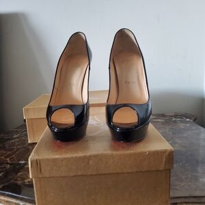 Christian Louboutin Black Peep-Toe Heels